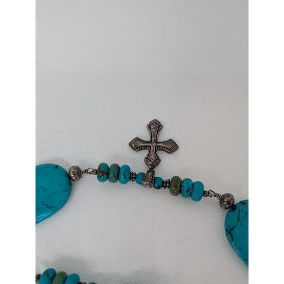 Large Oval Turquoise and Sterling Silver Cross Hook Belt Adjustable 48\